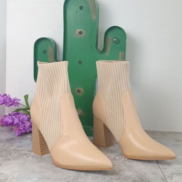 Womens Size 8 Chic Heels Ankle Boots Zipper Pointed Toe Booties Tan Festival - Picture 6 of 11